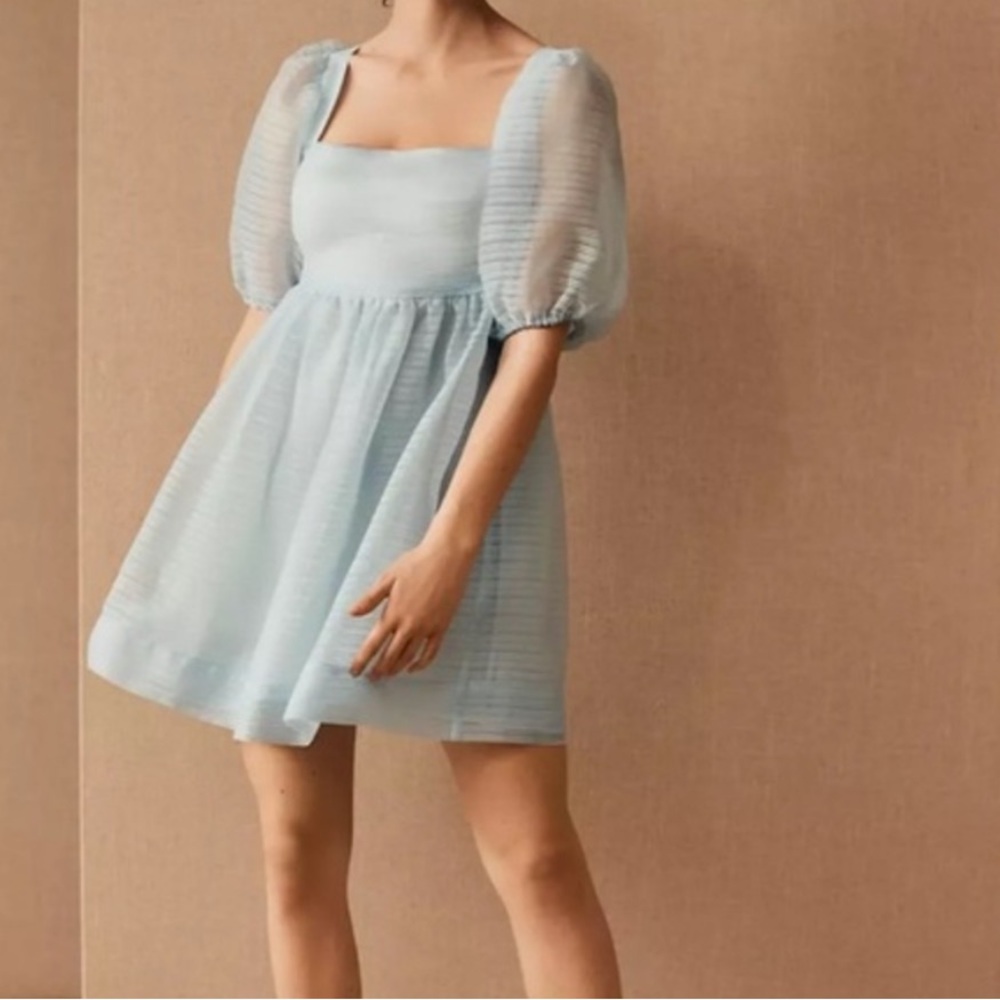 Free People x BHLDN blue puff sleeve mini dress